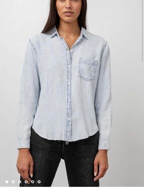 Rails Ingrid Raw Hem Button Down Shirt in Light Acid Wash